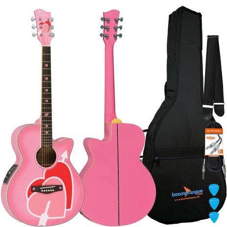 Kit Violão Elétrico Aço Mini Jumbo CH11 H Sweetheart Rosa Eagle Completo Menor preço em Kit Violão Elétrico Aço Mini Jumbo CH11 H Sweetheart Rosa Eagle Completo