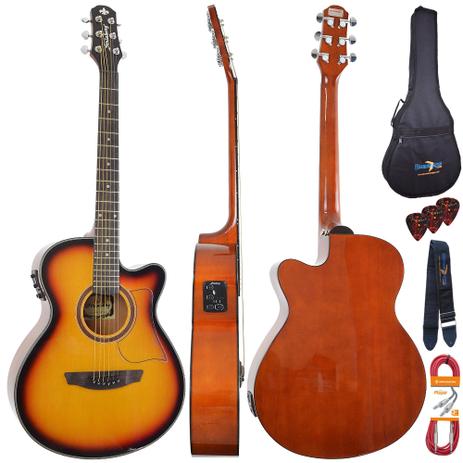 Kit Violão Elétrico Artístico Aço AW-50C SB Sunburst Strinberg Completo Menor preço em Kit Violão Elétrico Artístico Aço AW-50C SB Sunburst Strinberg Completo