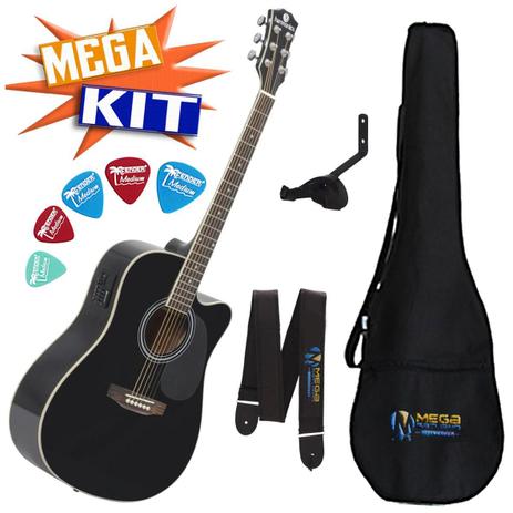 KIT Violão Eletrico Folk Aço GE30 bk Harmonics Menor preço em KIT Violão Eletrico Folk Aço GE30 bk Harmonics
