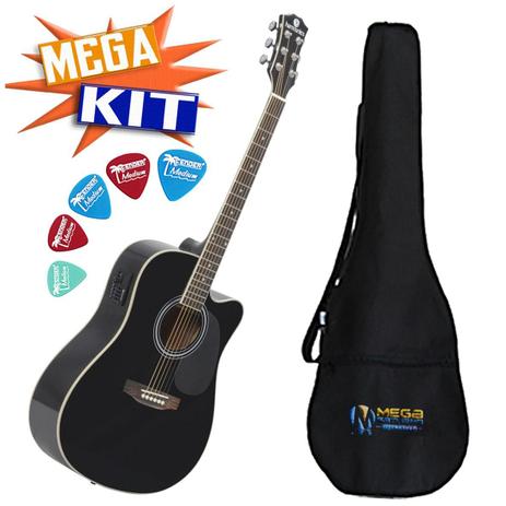 KIT Violão Eletrico Folk Aço GE30BK Harmonics Menor preço em KIT Violão Eletrico Folk Aço GE30BK Harmonics