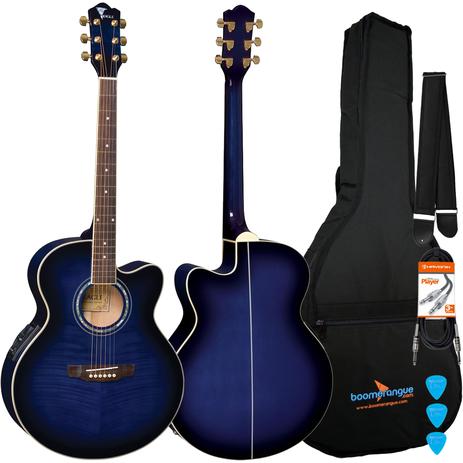 Kit Violão Elétrico Jumbo Aço CH70F BLB Azul Eagle Completo Menor preço em Kit Violão Elétrico Jumbo Aço CH70F BLB Azul Eagle Completo