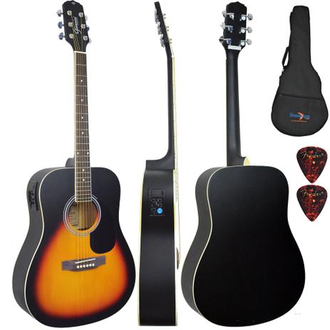 Kit Violão Eletroacústico Folk GD1 VSB Vintage Sunburst Giannini Capa Simples Menor preço em Kit Violão Eletroacústico Folk GD1 VSB Vintage Sunburst Giannini Capa Simples