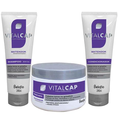 Kit Vitalcap Matizador Shampoo 240ml + Condicionador 150ml +Máscara Hidratação 250ml - Belofio Menor preço em Kit Vitalcap Matizador Shampoo 240ml + Condicionador 150ml +Máscara Hidratação 250ml - Belofio