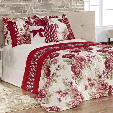 Kit Vitória Edredom Casal Queen Estampado Florido 7 Peças - Vermelho - Enxovais oliveira é boa?