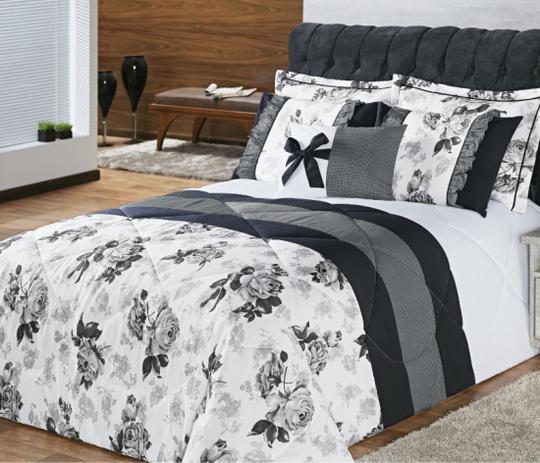 Kit Vitória Re9casa Queen 07 peças - Branco/Preto Estampado é ruim? Kit Vitória Re9casa Queen 07 peças - Branco/Preto Estampado é boa?
