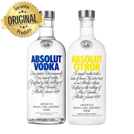 Kit Vodka Absolut Natural 750ml + Citron 750ml Menor preço em Kit Vodka Absolut Natural 750ml + Citron 750ml
