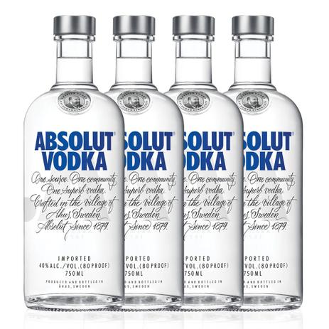 Kit Vodka Absolut Original 750ml - 4 Unidades Menor preço em Kit Vodka Absolut Original 750ml - 4 Unidades