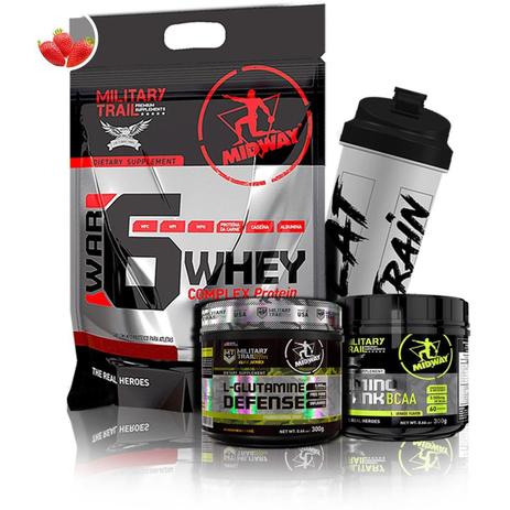 Kit War 6 Complex Protein 1,8kg + Glutamina Defente + Amino Tank BCAA + Coq - Midway Military Trail - Midway labs Menor preço em Kit War 6 Complex Protein 1,8kg + Glutamina Defente + Amino Tank BCAA + Coq - Midway Military Trail - Midway labs