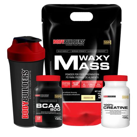 Kit Waxy Mass 3kg Baunilha + BCAA 800 120 Tabletes + 100 Creatine 100g + Coqueteleira Bodybuilders Menor preço em Kit Waxy Mass 3kg Baunilha + BCAA 800 120 Tabletes + 100 Creatine 100g + Coqueteleira Bodybuilders