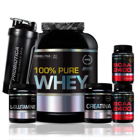 Kit Whey 100 + 2x Bcaa + Creatina Pura + L- Glutamine - Max titanium Menor preço em Kit Whey 100 + 2x Bcaa + Creatina Pura + L- Glutamine - Max titanium