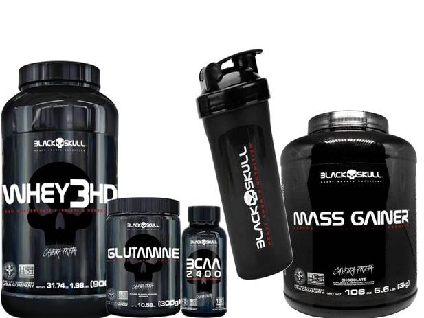 Kit Whey 3hd + Glutamina+ Bcaa + Mass Gainer - Black Skull é boa?