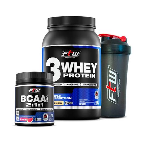 Kit whey 3w 900g baunilha bcaa pró melância coqueteleira ftw - Ftw suplementos Menor preço em Kit whey 3w 900g baunilha bcaa pró melância coqueteleira ftw - Ftw suplementos