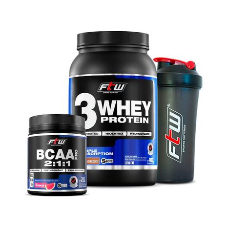 Kit-whey 3w 900g chocolate bcaa pró melância + coqueteleira - Ftw suplementos Menor preço em Kit-whey 3w 900g chocolate bcaa pró melância + coqueteleira - Ftw suplementos