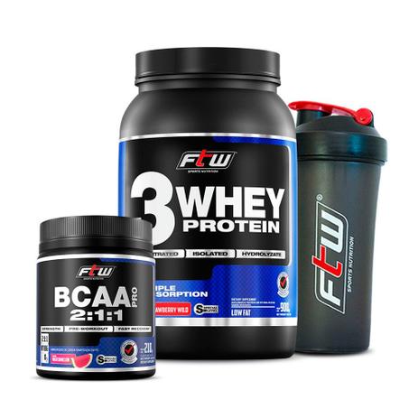 Kit whey 3w 900g morango bcaa pró melância coqueteleira ftw - Ftw suplementos Menor preço em Kit whey 3w 900g morango bcaa pró melância coqueteleira ftw - Ftw suplementos