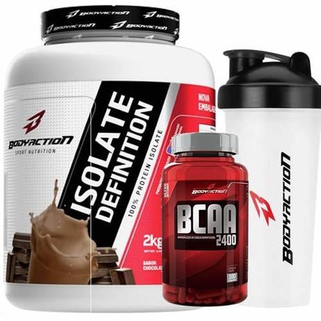 Kit Whey Isolate Definition 2000g Chocolate + BCAA 2400 - 100 caps + coqueteleira - BodyAction Menor preço em Kit Whey Isolate Definition 2000g Chocolate + BCAA 2400 - 100 caps + coqueteleira - BodyAction
