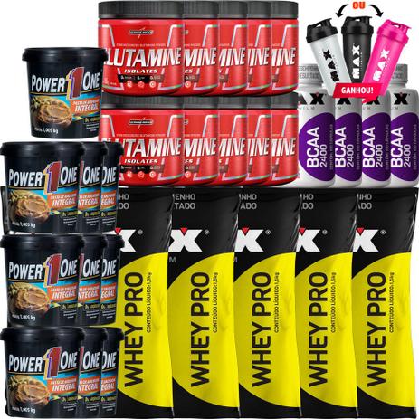 Kit Whey Pro 1,5 + Bcaa + Glutamina + Pasta Power One + Coq - Max titanium Menor preço em Kit Whey Pro 1,5 + Bcaa + Glutamina + Pasta Power One + Coq - Max titanium