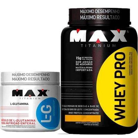 Kit Whey Pro 1kg + Glutamina 300g Max Titanium Kit Menor preço em Kit Whey Pro 1kg + Glutamina 300g Max Titanium Kit