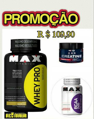 Kit Whey Pro 1Kg MAX TITANIUM+ BCAA 2400 100Cáps + Creatine 300G PRÓ STAR Menor preço em Kit Whey Pro 1Kg MAX TITANIUM+ BCAA 2400 100Cáps + Creatine 300G PRÓ STAR