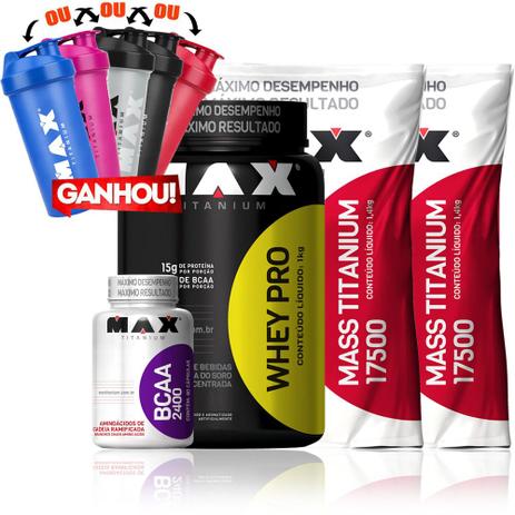 Kit Whey Pro 2x Mass Titanium 1,4kg + BCAA - Max Titanium Menor preço em Kit Whey Pro 2x Mass Titanium 1,4kg + BCAA - Max Titanium