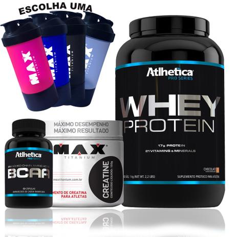 Kit Whey Pro Series + Creatina 150g + Bcaa 60 + Coque dupla - Atlhetica nutrition Menor preço em Kit Whey Pro Series + Creatina 150g + Bcaa 60 + Coque dupla - Atlhetica nutrition