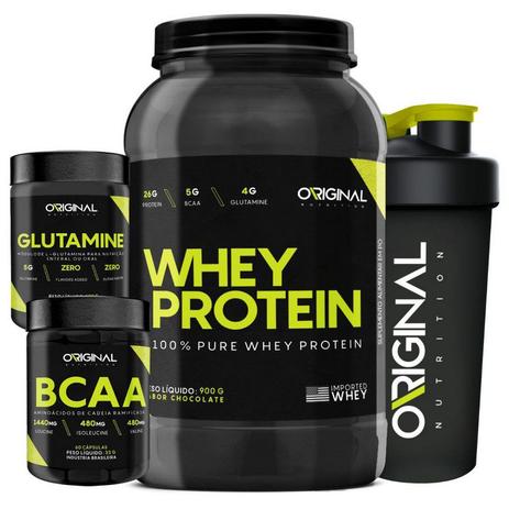 Kit Whey Protein 100 Pure ON + Bcaa + Glutamina + Shaker - Original nutrition Menor preço em Kit Whey Protein 100 Pure ON + Bcaa + Glutamina + Shaker - Original nutrition