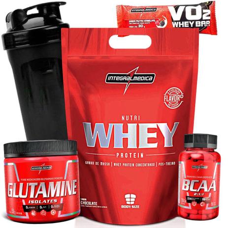 Kit Whey Protein + Bcaa 2.1.1 + Glutamina - Integralmedica Menor preço em Kit Whey Protein + Bcaa 2.1.1 + Glutamina - Integralmedica