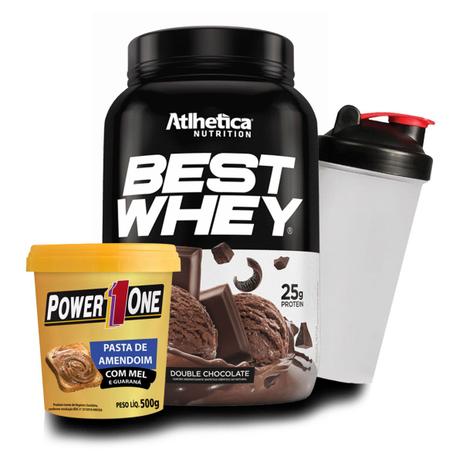 Kit Whey Protein Best Whey 900g Athletica + Pasta de Amendoim com Mel e Guaraná 500g - Power One + Coqueteleira - Atlhetica Menor preço em Kit Whey Protein Best Whey 900g Athletica + Pasta de Amendoim com Mel e Guaraná 500g - Power One + Coqueteleira - Atlhetica