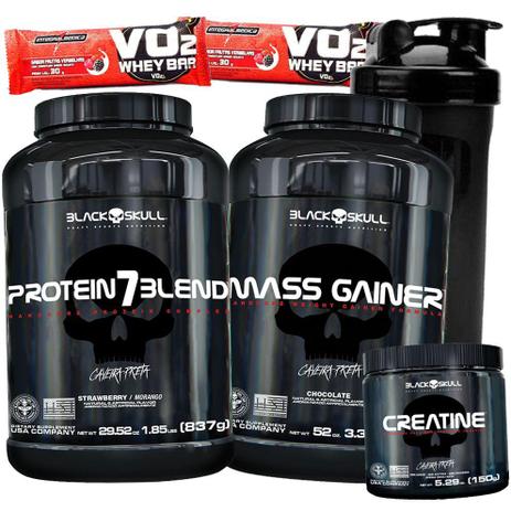 Kit Whey Protein + Hipercalorico Massa + Creatina - Black skull Menor preço em Kit Whey Protein + Hipercalorico Massa + Creatina - Black skull