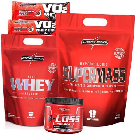 Kit Whey Protein + Hipercalorico Super Massa + Pre Treino - Integral - Integralmedica Menor preço em Kit Whey Protein + Hipercalorico Super Massa + Pre Treino - Integral - Integralmedica