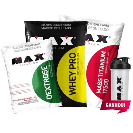 Kit Whey Proten + Hipercalorico + Dextrose + Brinde - Max Ti - Max titanium Menor preço em Kit Whey Proten + Hipercalorico + Dextrose + Brinde - Max Ti - Max titanium