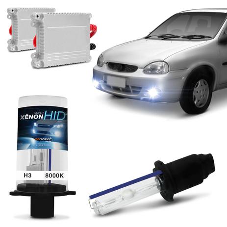 Kit Xênon Completo H3 8000K Corsa Hatch Sedan 94 A 01 Tonalidade Azulada Reator Função Anti Flicker - Kit Iluminação Menor preço em Kit Xênon Completo H3 8000K Corsa Hatch Sedan 94 A 01 Tonalidade Azulada Reator Função Anti Flicker - Kit Iluminação