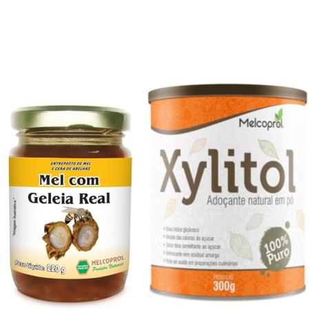 Kit Xylitol Adoçante Natural em pó + Mel de Abelhas com Geleia Real Melcoprol Menor preço em Kit Xylitol Adoçante Natural em pó + Mel de Abelhas com Geleia Real Melcoprol