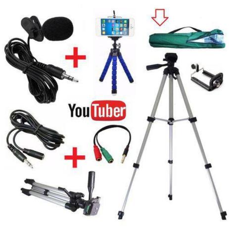 Kit Youtuber Profissional Tripé 1,20m + Microfone De Lapela Para Celular + Extensão 3m + Mini tripé - Negócio de gênio Menor preço em Kit Youtuber Profissional Tripé 1,20m + Microfone De Lapela Para Celular + Extensão 3m + Mini tripé - Negócio de gênio