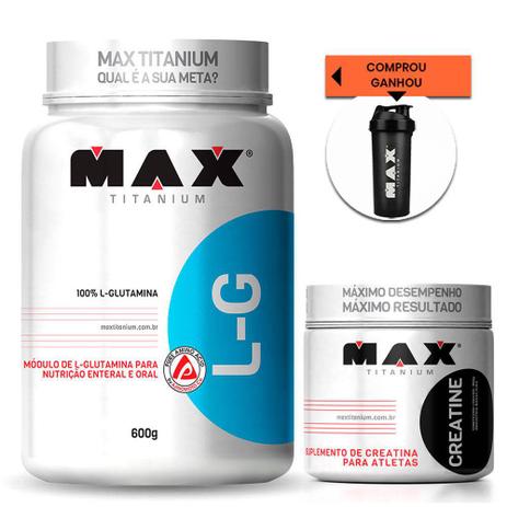 L-glutamina 600g + Creatina 300g + Coqueteleira Max Titanium é boa?