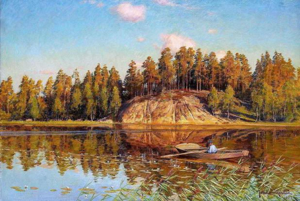 Lago com Lírios e Canoa - Johan Krouthén - Tela 60x89 Para Quadro - Santhatela é boa?