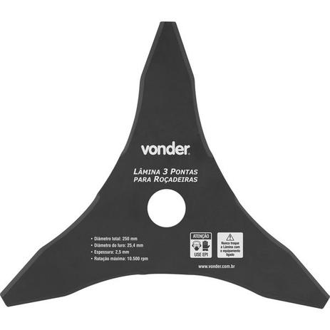 Lamina 3 pontas para roçadeiras 255mm furo 25,4mm - Vonder Menor preço em Lamina 3 pontas para roçadeiras 255mm furo 25,4mm - Vonder