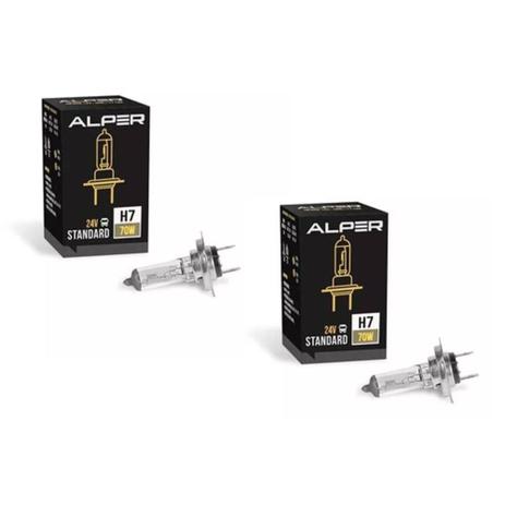 Lâmpada Automotiva Halógena H7 24V 75W 3200K Alper Standard Farol Baixo Alto Neblina - 2 Unidades Menor preço em Lâmpada Automotiva Halógena H7 24V 75W 3200K Alper Standard Farol Baixo Alto Neblina - 2 Unidades