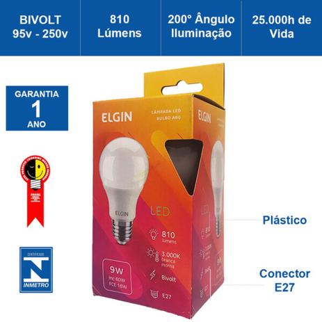 Lâmpada Bulbo Led Elgin 9w 3000k (Branco Quente) Bivolt Menor preço em Lâmpada Bulbo Led Elgin 9w 3000k (Branco Quente) Bivolt