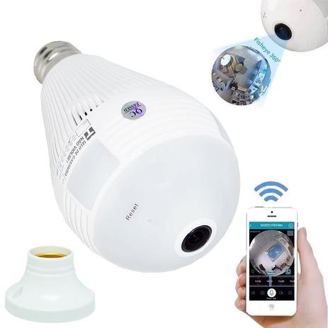 Lâmpada Câmera Espiã 360 Panorâmica Wifi Ip Led Bivolt 2904 Microfone Alto Falante Embutido Branca - Wifi panorama Menor preço em Lâmpada Câmera Espiã 360 Panorâmica Wifi Ip Led Bivolt 2904 Microfone Alto Falante Embutido Branca - Wifi panorama
