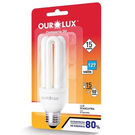 Lâmpada Compacta 3U 15W Branca Fria 127V Ourolux 04020 Menor preço em Lâmpada Compacta 3U 15W Branca Fria 127V Ourolux 04020