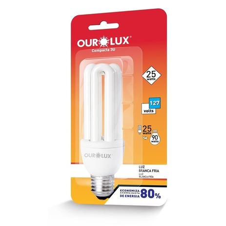 Lâmpada Compacta 3U 25W 127V Branca Fria Ourolux 04040 Menor preço em Lâmpada Compacta 3U 25W 127V Branca Fria Ourolux 04040