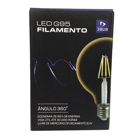 Lâmpada de Led Filamento Ballon 4W 2700K G95 E27 - DELIS - Bivolt- DS9707 Menor preço em Lâmpada de Led Filamento Ballon 4W 2700K G95 E27 - DELIS - Bivolt- DS9707