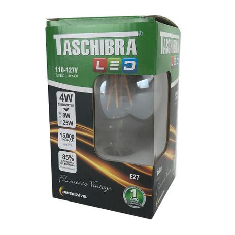 Lâmpada de Led Filamento Vintage Dimerizável 4W Âmbar E27 G80 - Taschibra - 127V Menor preço em Lâmpada de Led Filamento Vintage Dimerizável 4W Âmbar E27 G80 - Taschibra - 127V
