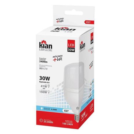 Lâmpada de LED Kian 30W 2400 Lumens 6.500K Base E27 Bivolt Cor: Branca Menor preço em Lâmpada de LED Kian 30W 2400 Lumens 6.500K Base E27 Bivolt Cor: Branca