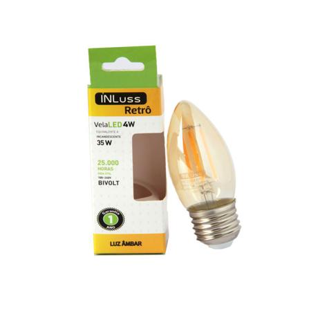 Lâmpada de Led Retrô Vela Filamento Âmbar 4W E27 Bivolt - Inluss Menor preço em Lâmpada de Led Retrô Vela Filamento Âmbar 4W E27 Bivolt - Inluss