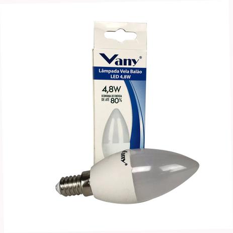 Lâmpada de Led Vela Balão 4,8W 3000K E14 - Vany - Bivolt Menor preço em Lâmpada de Led Vela Balão 4,8W 3000K E14 - Vany - Bivolt