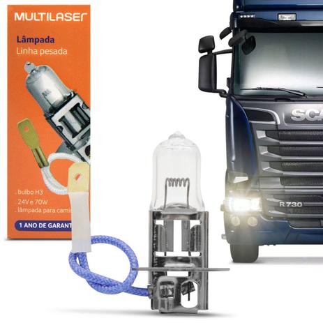 Lâmpada Halógena Multilaser AU873 H3 3200K 70W 24V Caminhão Menor preço em Lâmpada Halógena Multilaser AU873 H3 3200K 70W 24V Caminhão