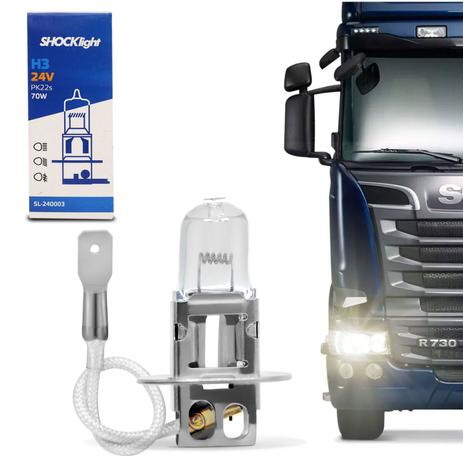 Lâmpada Halógena Standard H3 3200K 3400K 70W 24V Aplicação Farol Caminhão Original - Shocklight Menor preço em Lâmpada Halógena Standard H3 3200K 3400K 70W 24V Aplicação Farol Caminhão Original - Shocklight