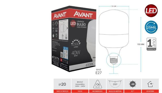 Lâmpada Led 40w Bulbo E27 6500k Branco Frio - Avant Menor preço em Lâmpada Led 40w Bulbo E27 6500k Branco Frio - Avant
