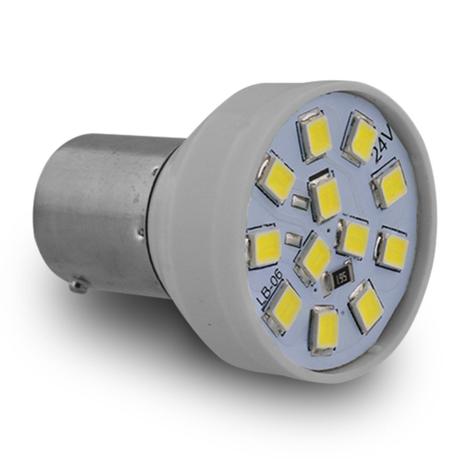 Menor preço em Lâmpada LED BAY15d 2 Polos Trava Reta 12 LEDs 24V Luz Branca Freio e Lanterna Autopoli